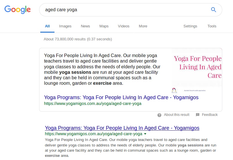 Google search result for