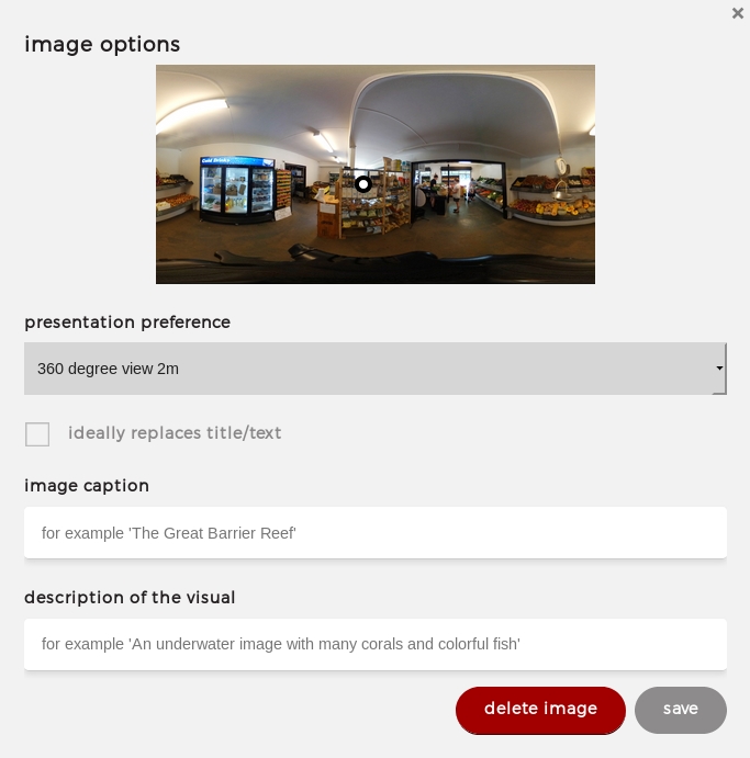 The image options dialog