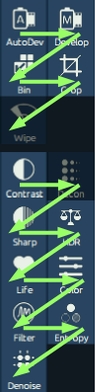 The icons in the top two panels roughly follow a recommended workflow when read left to right, top to bottom.