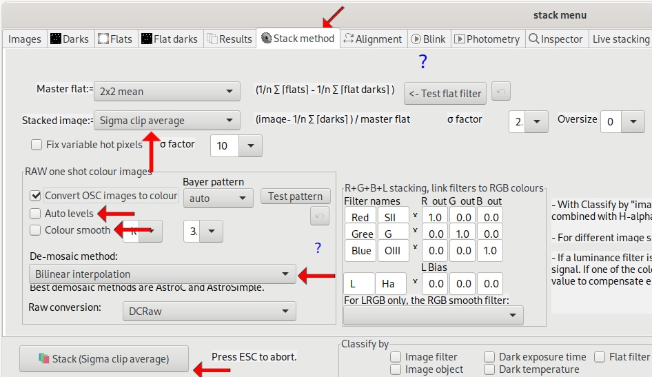 A screenshot of the ASTAP Stack Method tab