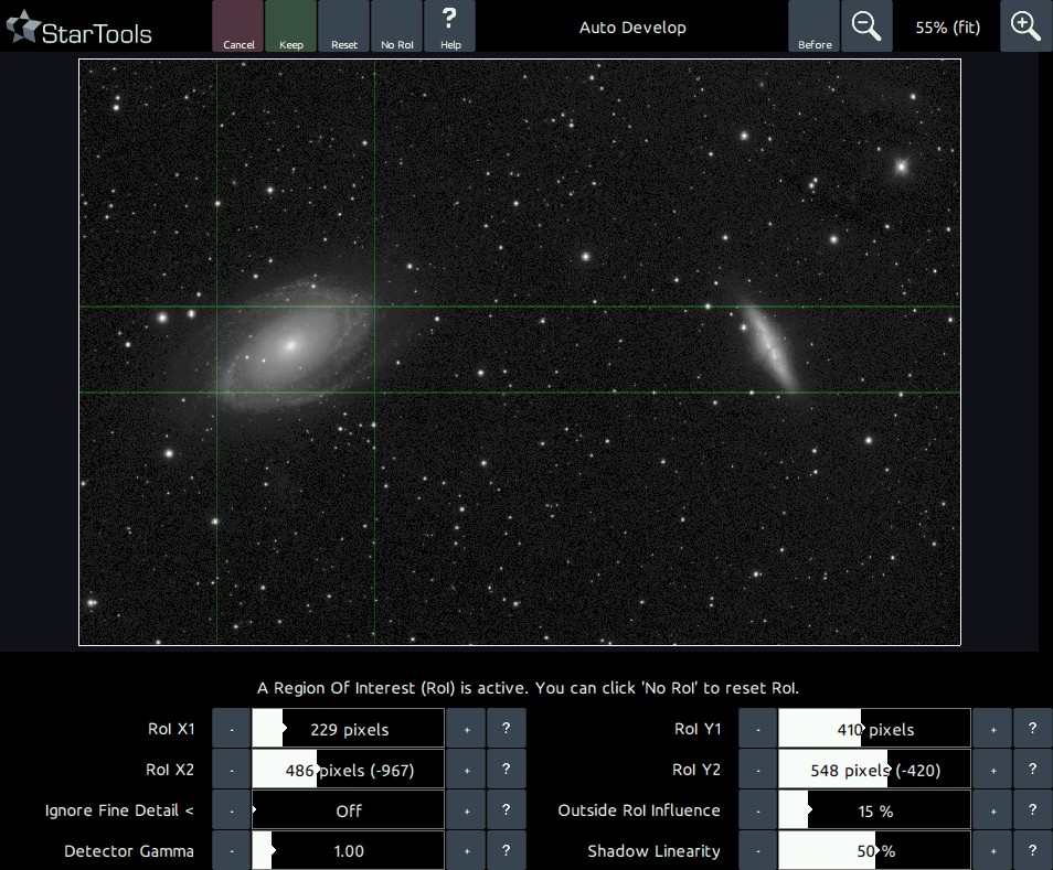 M81 and M82 galaxy pair with Region of Interest selected for M81
