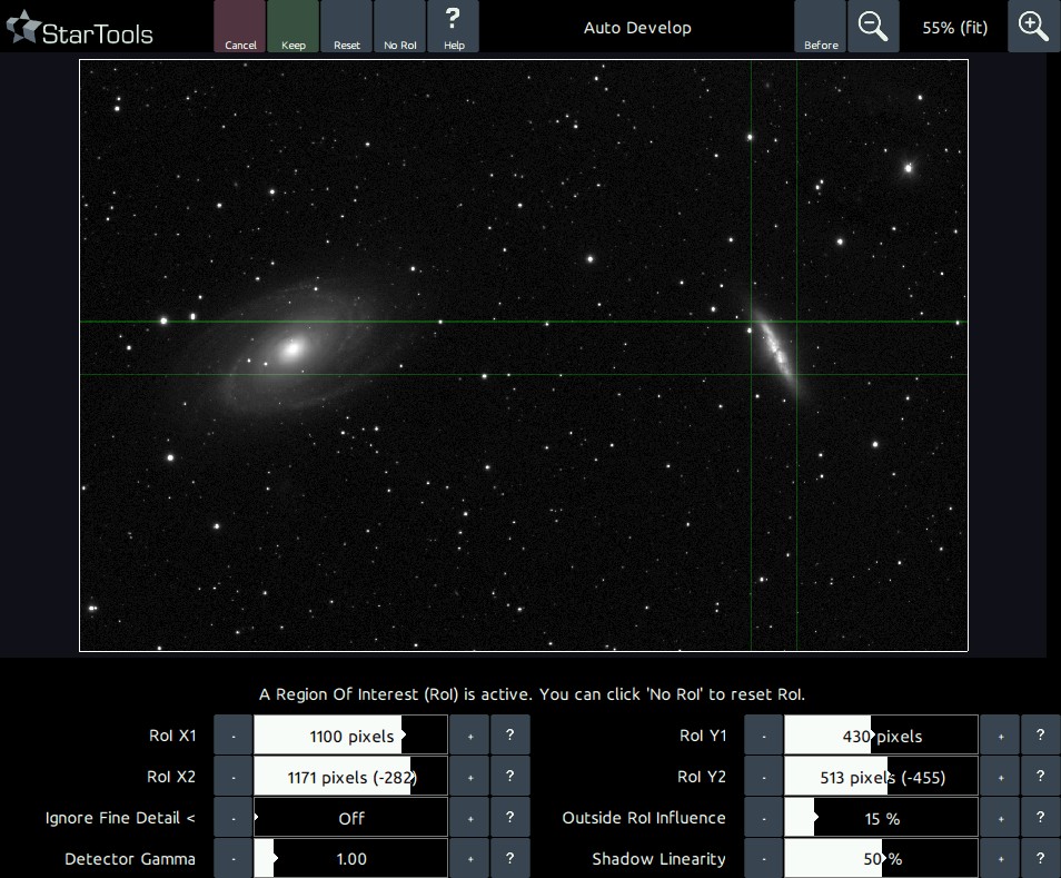 M81 and M82 galaxy pair with Region of Interest selected for M82