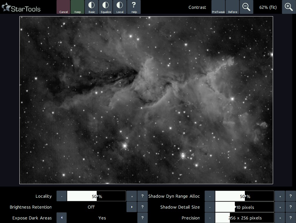 Contrast module interface with 'Basic' preset settings.