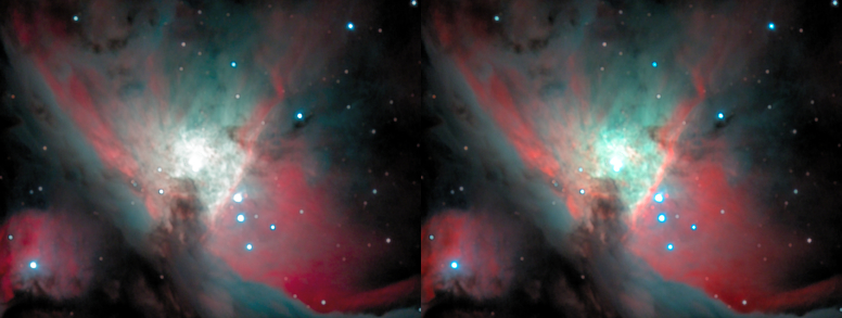 A side-by-side image of M42's core