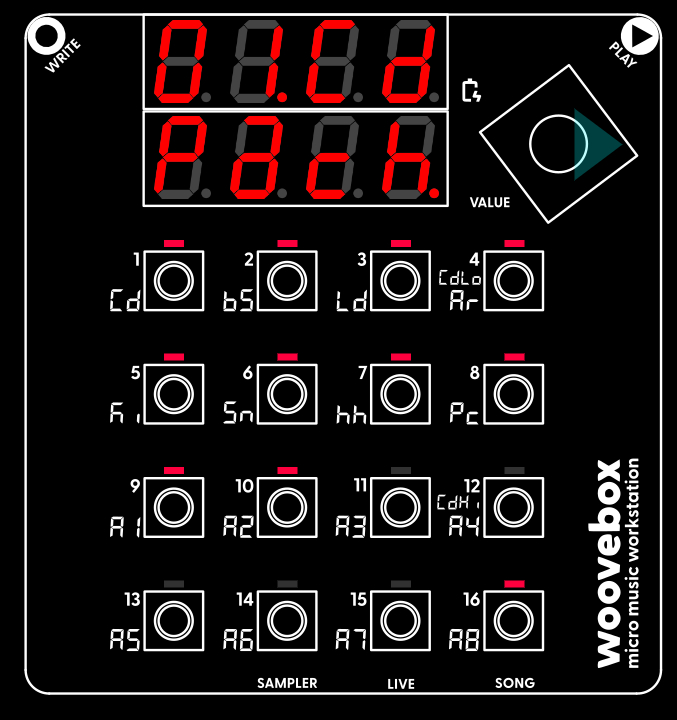 Holding any 1-15 button that have their LED lit up, will load a preset. Holding button 16 will revert back to the patch that was loaded when you entered the "Pach" page in case you changed your mind.