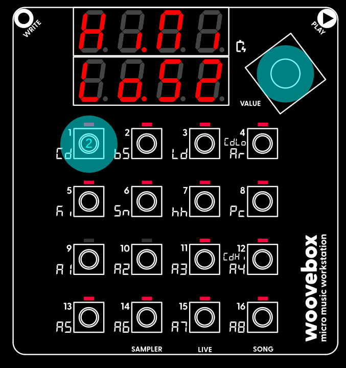 Woovebox interface showing a quick reminder of what chords the low and high keys play.