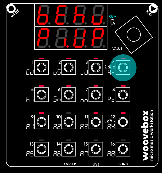 Woovebox interface holding a track (in this example the Ar track) while in fragment editing mode.